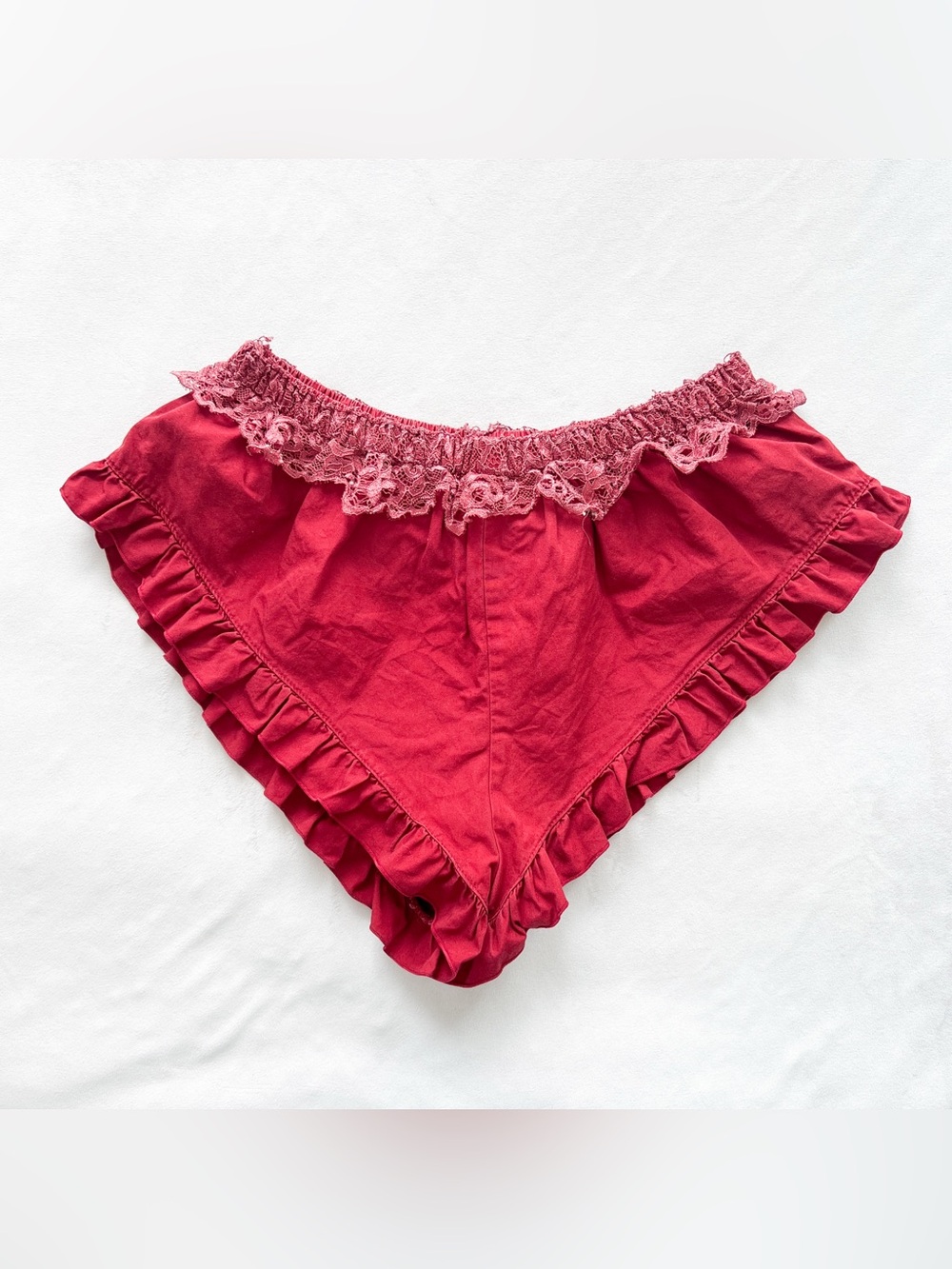Free People Red Lace-Trim Ruffle Sleep Shorts - XS